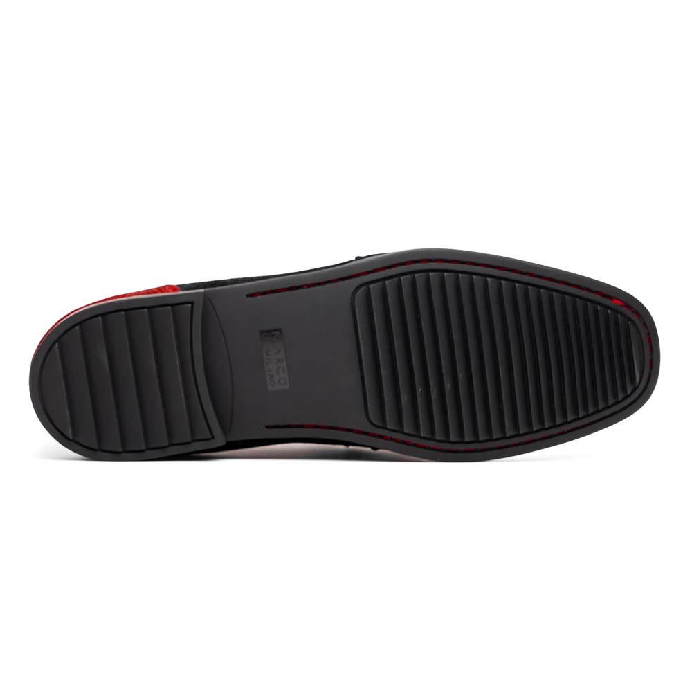 Marco Di Milano Red-Black Hugo Sueded Ostrich Leg Bit Loafers - 8