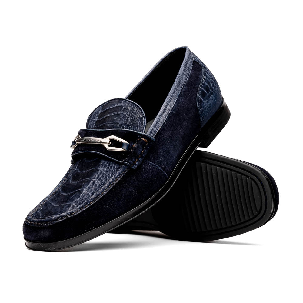 Marco Di Milano Navy Hugo Sueded Ostrich Leg Bit Loafers - 8