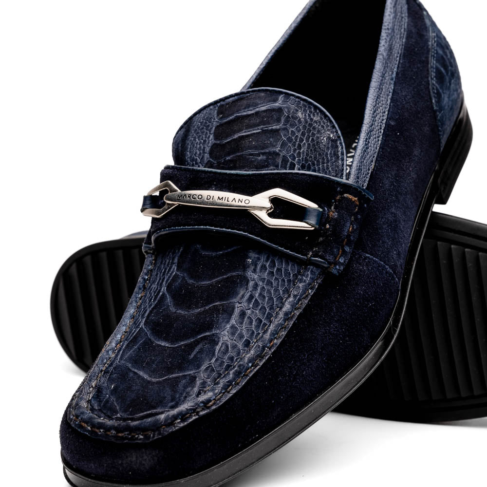 Marco Di Milano Navy Hugo Sueded Ostrich Leg Bit Loafers - 8