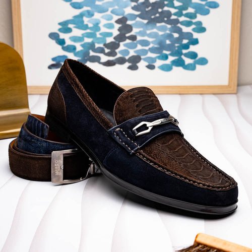 Marco Di Milano Hugo Belt: Navy & Brown Leather Loafer