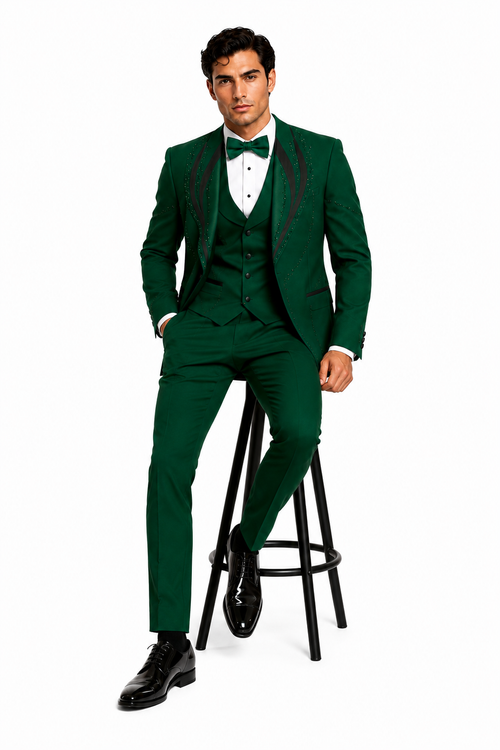 Hunter Green Italian Wool 3-Piece Modern Fit Tuxedo