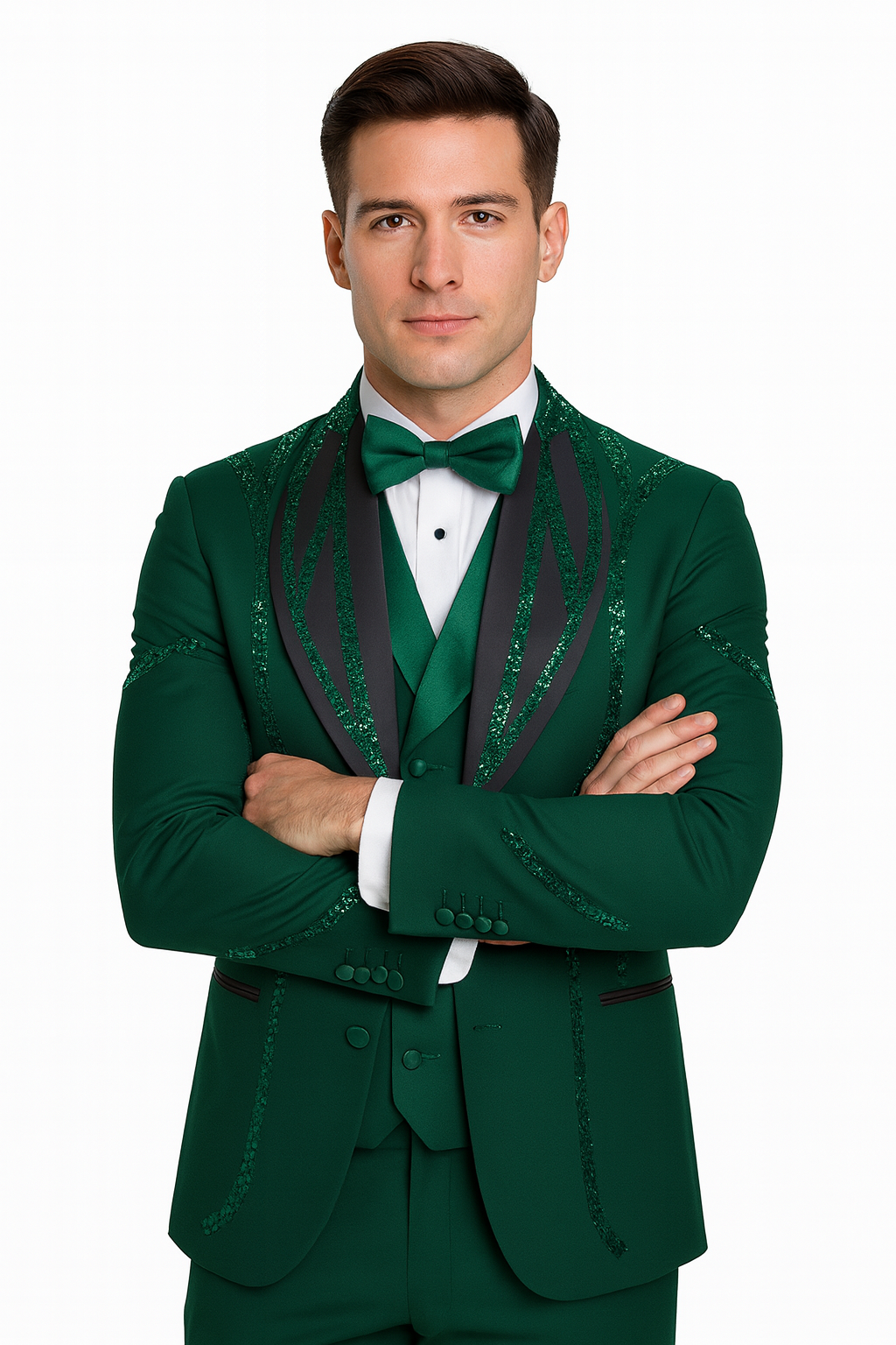 Hunter Green Italian Wool 3-Piece Modern Fit Tuxedo - 34 Short or Extra Small