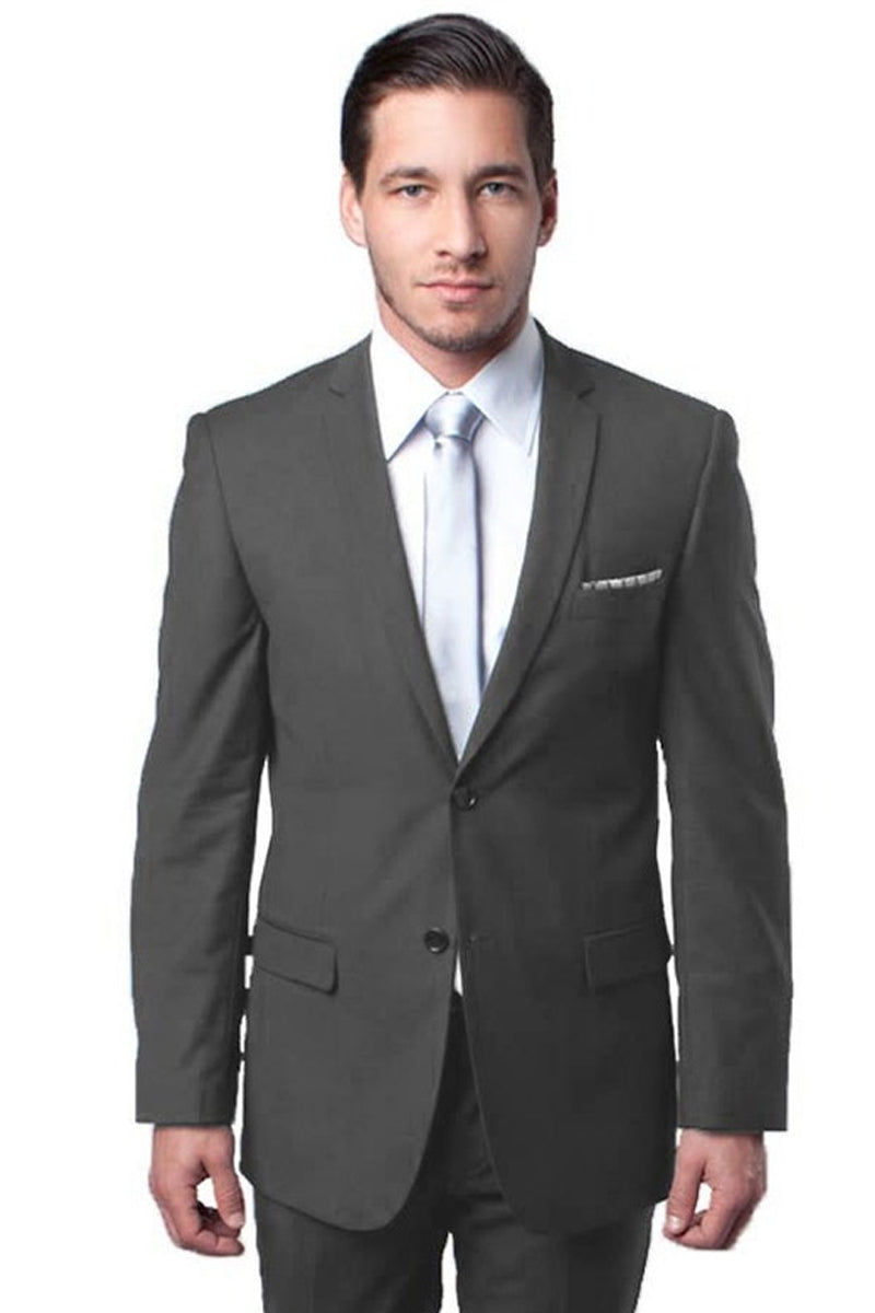 "Men's Slim Fit 2 Button Wedding Suit - Medium Grey Basic"
