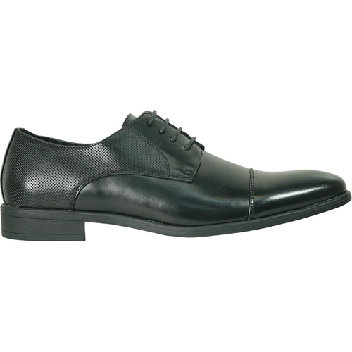Bravo Mens Antique Cap Toe Lace Up Oxford Dress Shoe in Black