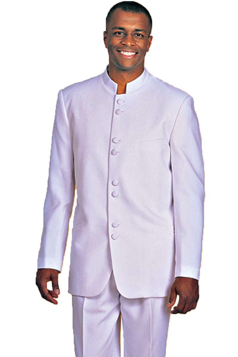 "White Mandarin Collar Suit for Men - Classic 8 Button Design"