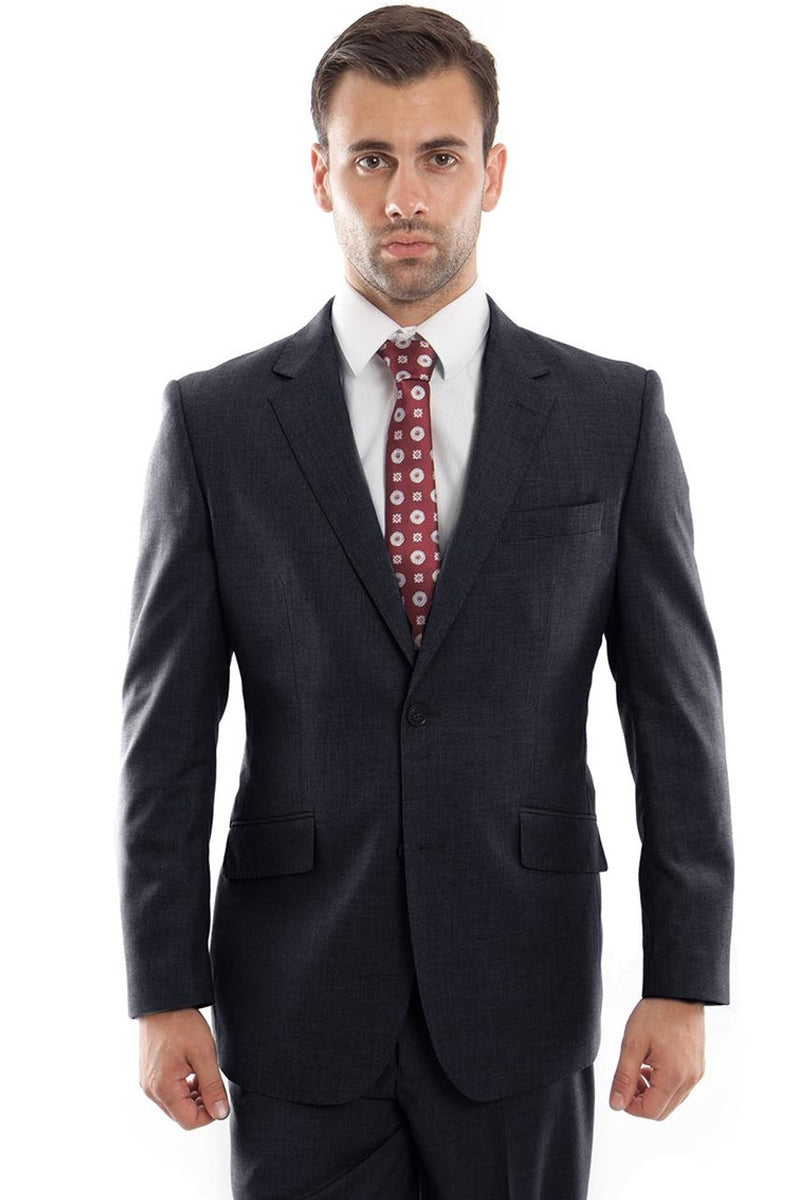 "Modern Fit Wool Suit for Men - Designer Two Button in Charcoal Grey" - 34 Short
