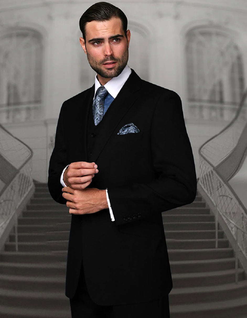 Mens Classic Fit Pleated Pant 2 Button Wool Suit in Indigo Blue - New Arrival - 38 Short Jacket+32 Waist Adjustable 28to34)(Height: 5 4 to5 7 )(Neck 15-16.5)S-M)