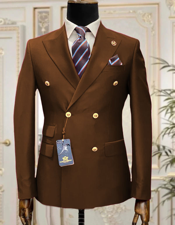 Mens Double breasted Suit - "Maroon" 1920s 1980s Style Peak Lapel Suits - Back Side Vented Mens Designer Modern Fit Double Breasted Wool Feel Suit- Designer Brand with Gold Buttons in Maroon - New Arrival - 36 Regular