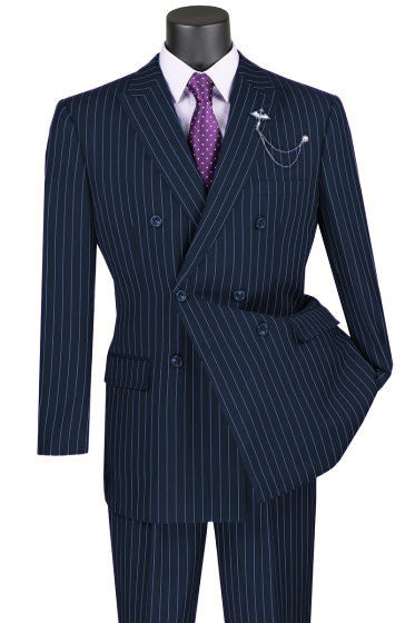 Vinci Men's 2-Piece Banker Pinstripe Double Breasted purple Suit - 38 Short Jacket+32 Waist Adjustable 28to34)(Height: 5 4 to5 7 )(Neck 15-16.5)S-M)