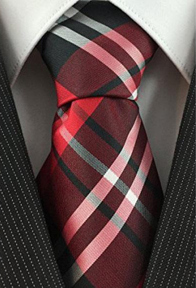 Mens New Years Outfit-Men's Necktie Red Black And White Woven Plaid Pattern Classic Tie-Men's Neck Ties - Mens Dress Tie - Trendy Mens Ties - One Size Fit All