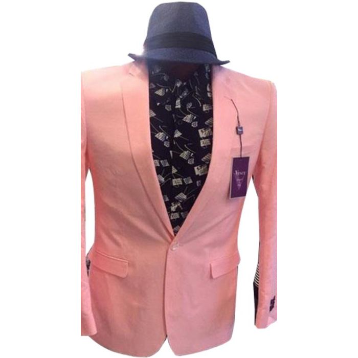 Mens One button 1 chest pocket notch lapel single breasted pink overcoat