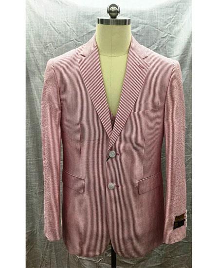 Mens New Years Outfit-Mens Red 2 Button Seersucker Sear Sucker Suit - Short 34