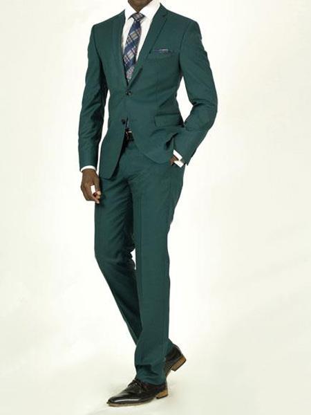 Green Slim Fit Suit - Many Styles & Brands $99UP Mix And Match Suits Men's Teal Green Slim Fit Pick Stitched 2 Button Suit - 36 Short & 36 Regular