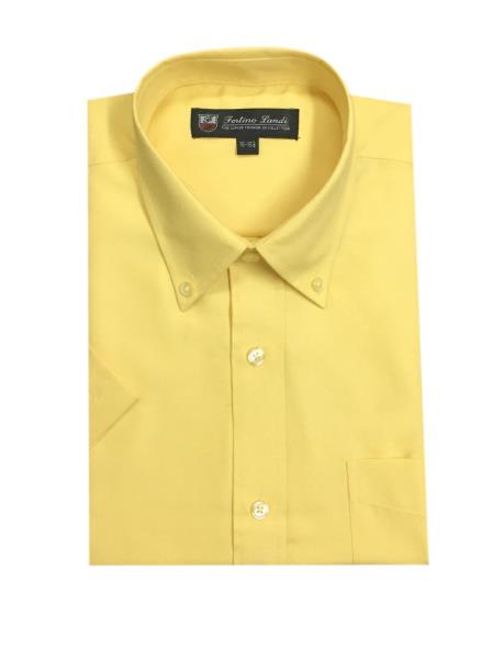 Oxford Yellow Button-Down Point Collar Men's Short Sleeve Cotton Blend Men's Dress Shirt - S Or Small
