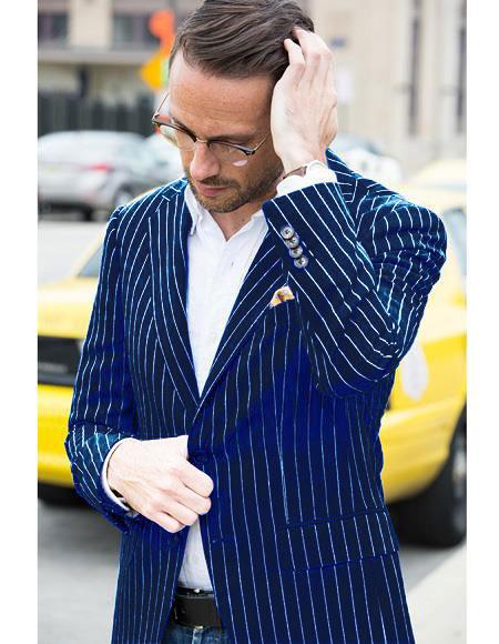 "Wholesale Mens Jackets - Wholesale Blazer - "Navy And Bold White Blazer - 38 Short Jacket+32 Waist Adjustable 28to34)(Height: 5 4 to5 7 )(Neck 15-16.5)S-M)