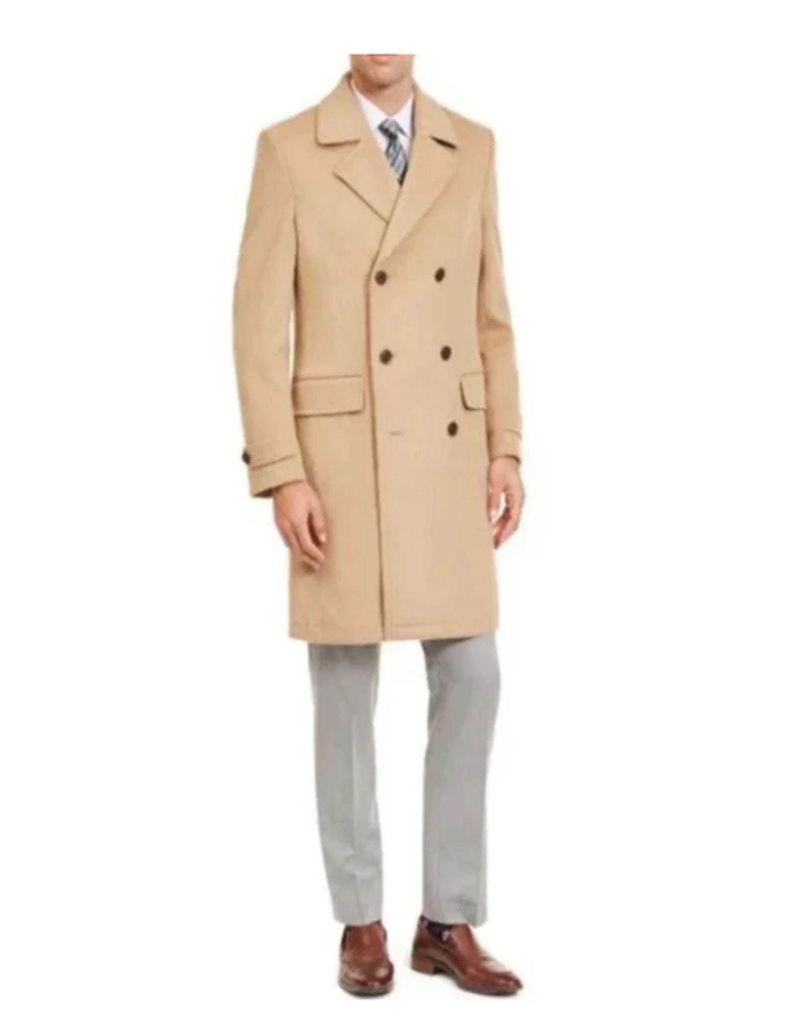 Camel Hair Top Coat - Double Breasted Coat - Big and Tall Peacoat - Top coats For Mens - Coat Size 38