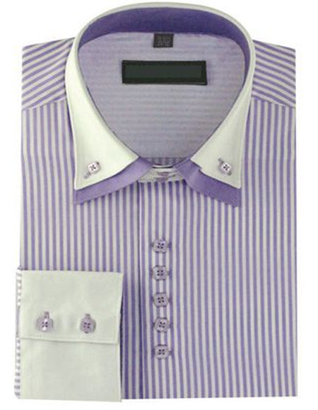 High Collar Clubbing Burgundy Stripe AH606 Men's Dress Shirt