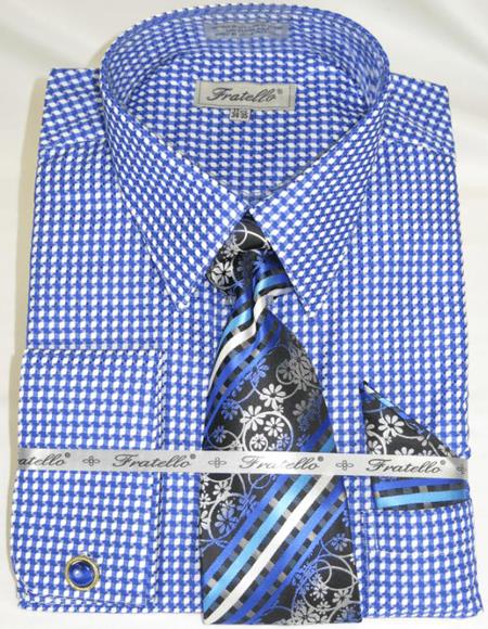 Blue Colorful Men's Gingham Dress Shirt