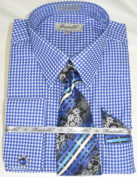 Blue Colorful Men's Gingham Dress Shirt - Large 16.5" Neck / 34-35" Sleeve