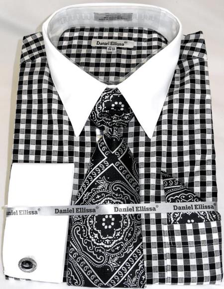 Black Gingham Plaid Colorful Men's Dress Shirt - 15.5" Neck/33-34" Sleeve