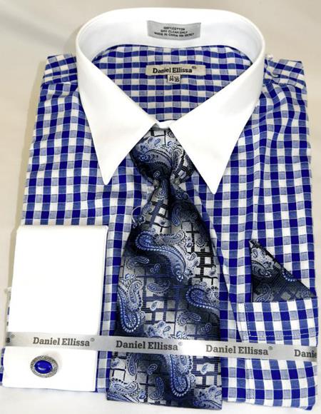 Blue Gingham Plaid Colorful Men's Dress Shirt - 15.5" Neck/33-34" Sleeve