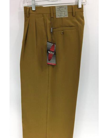 Men's Gold Dress Pants 2-Pleats with Cuff Hem-New Designer Collection