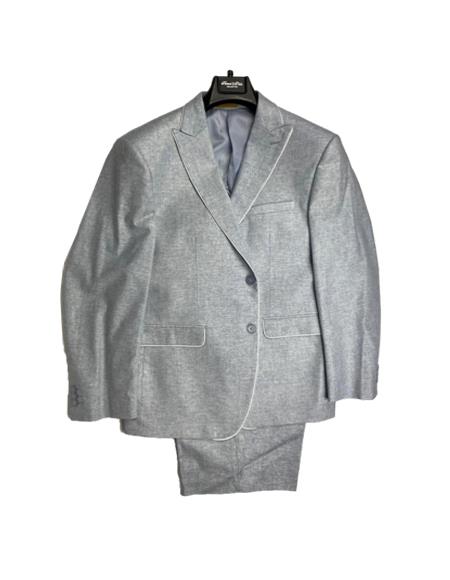 Mens Summer Linen suit -Light Grey Suit For Man Side Vented Modern Fit Notch Lapel