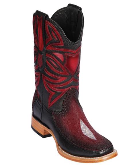 Los Altos Boots Single Stone Stingray and Deer Faded Burgundy-New Designer Collection