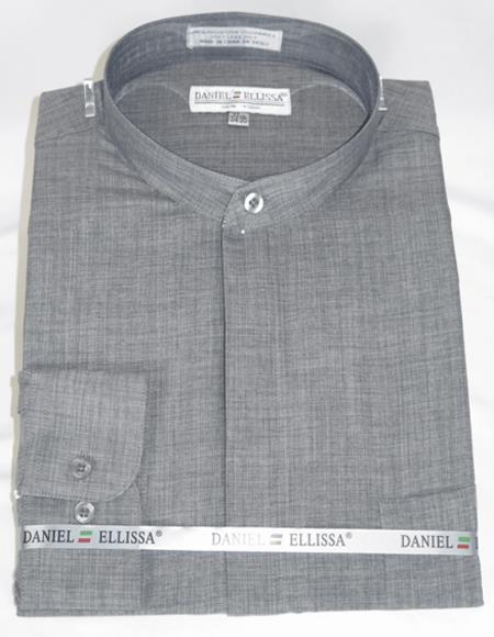 Grey 2-Button Cuff Banded Collar Dress Shirt