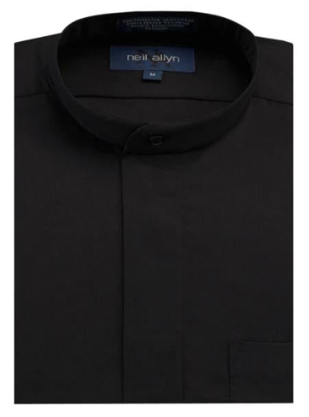 Mens Black Tuxedo Shirt With Mandarin Banded Collar Shirt Black - 15.5 Neck / 34-35" Sleeve