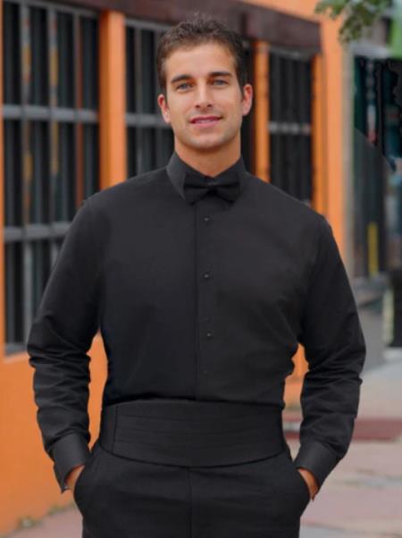 Mens Black Tuxedo Shirt Laydown Collar - 15.5 Neck / 34-35" Sleeve