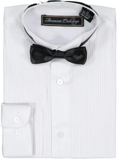 Boys White Tuxedo Shirt And Bowtie Set - 15.5 Neck / 34-35" Sleeve