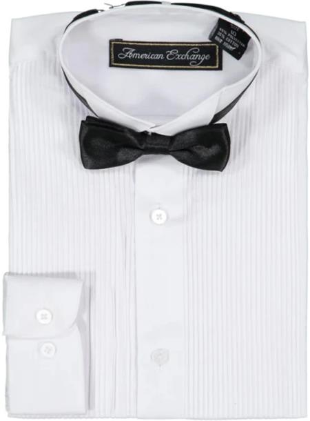 Boys White Tuxedo Shirt And Bowtie Set