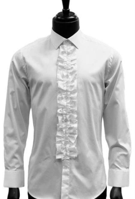 Mens Classic Ruffle Tuxedo Shirt In White - 15.5 Neck / 34-35" Sleeve