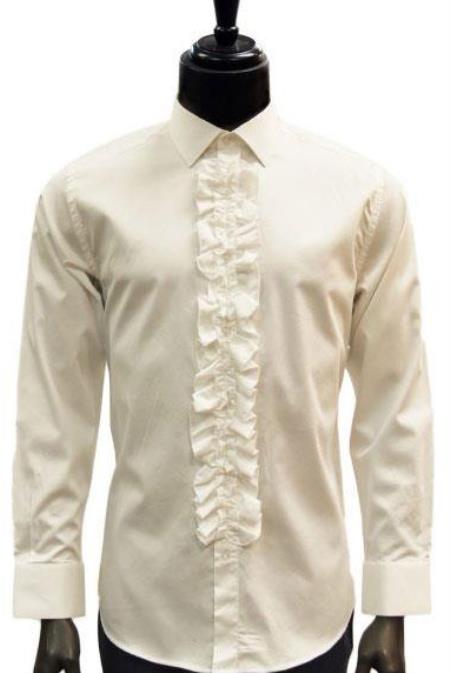 Mens Classic Ruffle Tuxedo Shirt In Ivory - 15.5 Neck / 34-35" Sleeve