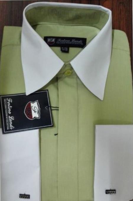 Mens Riley Collar Two Tone Dress Shirt Green White - 15.5" Neck / 34-35" Sleeve