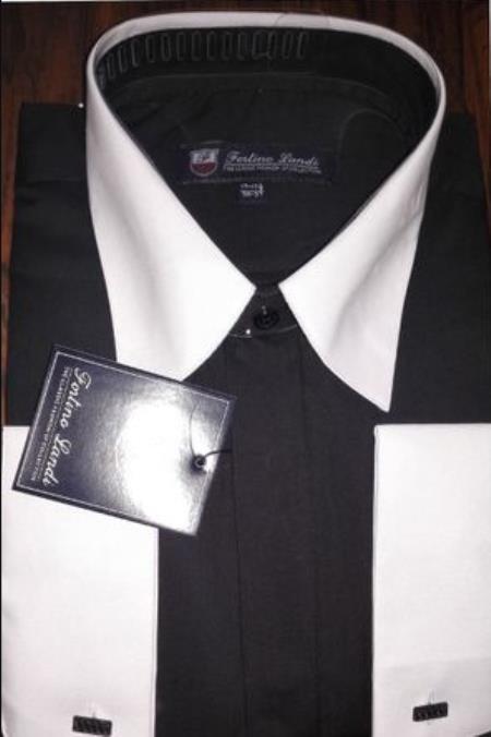 Mens Riley Collar Two Tone Dress Shirt Black White - 15.5" Neck / 34-35" Sleeve