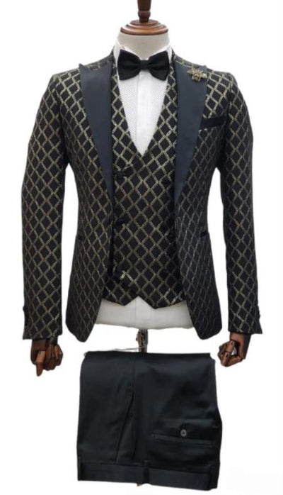 Gold Tuxedos - Paisley Suits - Prom 2026 Suits - Wedding Tuxedos Suits - Groom Suit Black ~ Gold