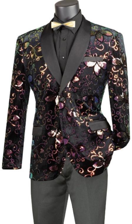 Mens Blazer - Paisley Sport Coat - Black Prom 2025 Tuxedo Dinner Jacket Blazer