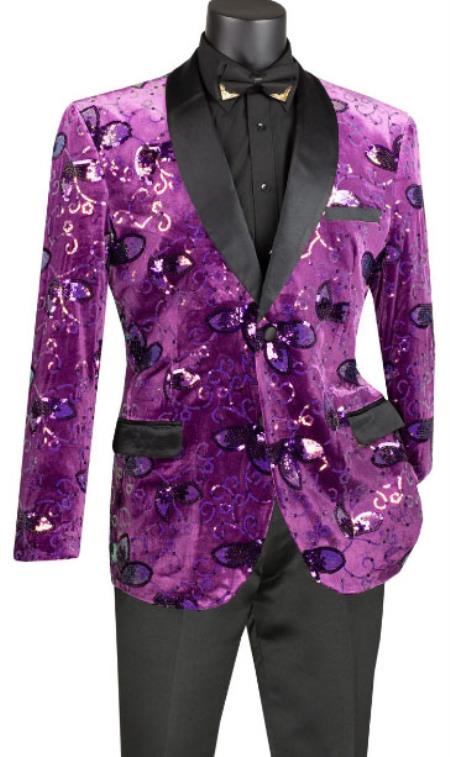 Mens Blazer - Paisley Sport Coat - Purple Prom 2025 Tuxedo Dinner Jacket Blazer