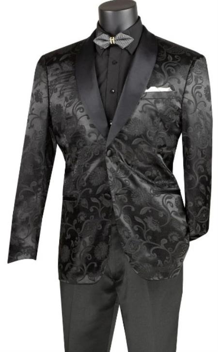 Mens Blazer - Paisley Sport Coat - Black Prom 2025 Tuxedo Dinner Jacket Blazer