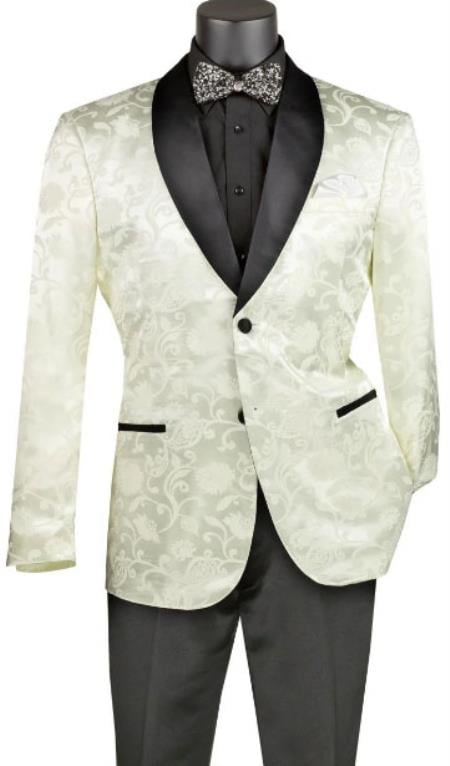Mens Blazer - Paisley Sport Coat - Ivory Prom 2025 Tuxedo Dinner Jacket Blazer