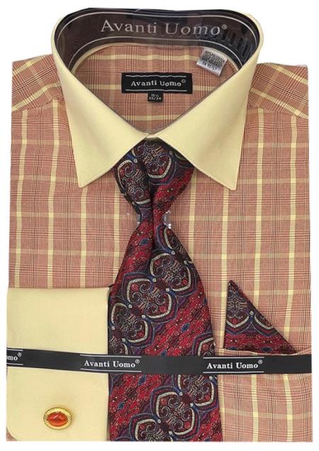 Mens Red Tone On Tone Check Pattern Dress Shirt - Medium 15.5" Neck/34-35" Sleeve