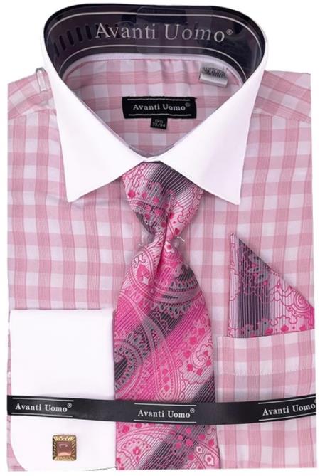 Mens Pink Check Dress Shirt - Medium 15.5" Neck/34-35" Sleeve