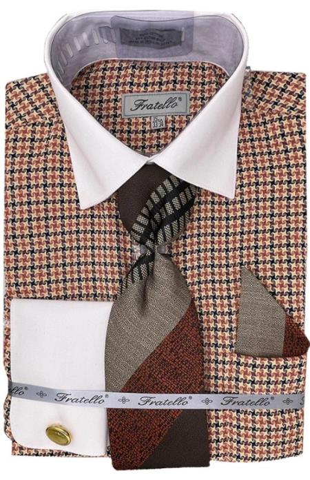 Mens Beige Plaid Dress Shirt - Medium 15.5" Neck/34-35" Sleeve