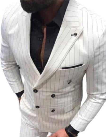 White With Wide Black Pinstripe 1920S 1940S Dress Suit - 38 Short Jacket+32 Waist Adjustable 28to34) (Height: 5'4"to5'7") (Neck 15-16.5)S-M)ggg