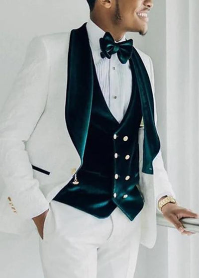 Wedding Tuxedo - Groom Suit - White and Dark Green Prom 2026 Suit
