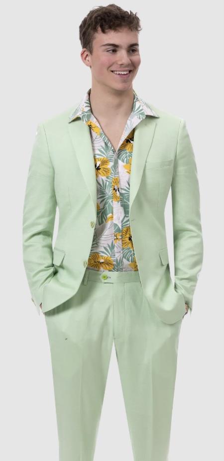 Mens Summer Linen suit -  Mint Suit For Man Side Vented Modern Fit Notch Lapel