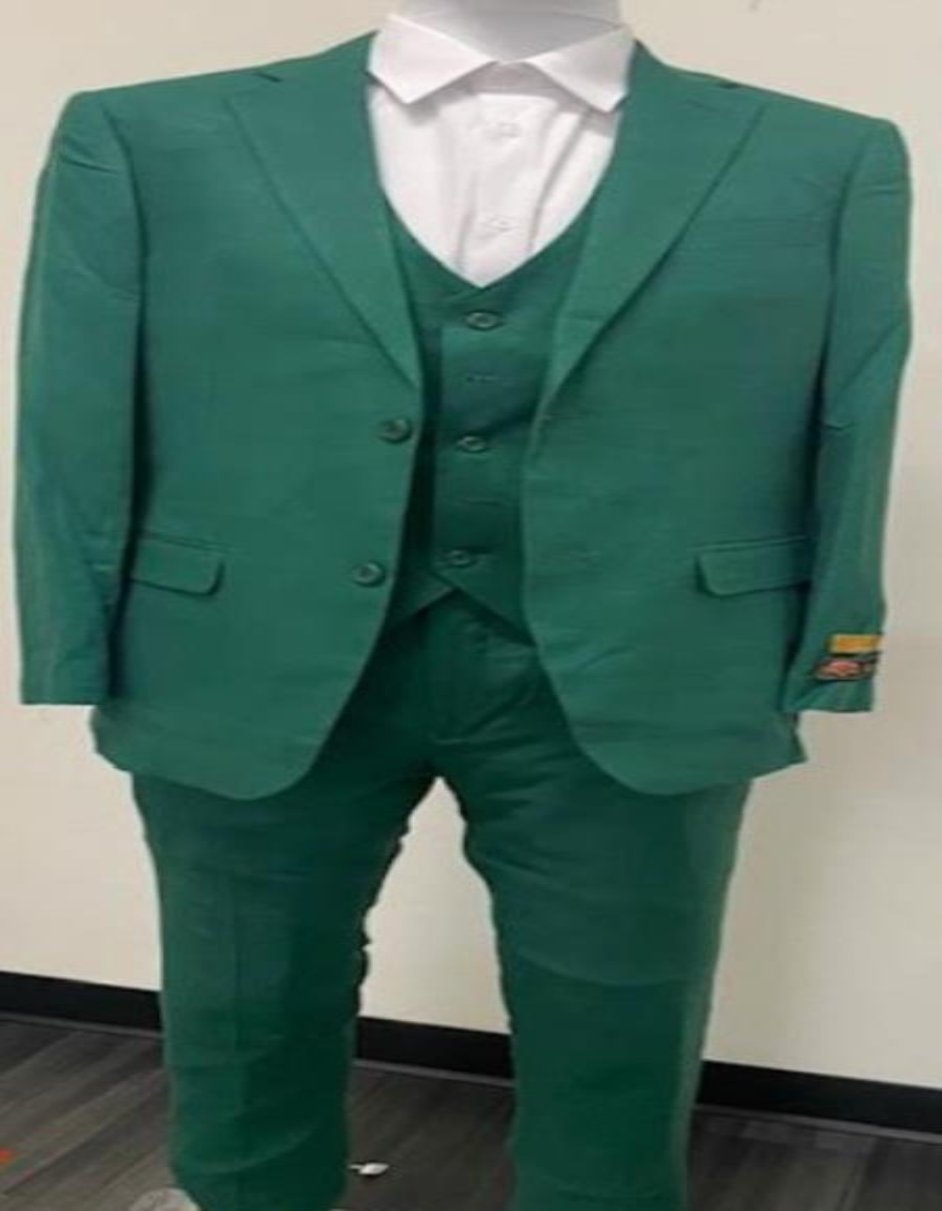 Emerald Green Linen Suit - Green Summer Suit - Vested Suit - Linen Fabric - Coat Size 38