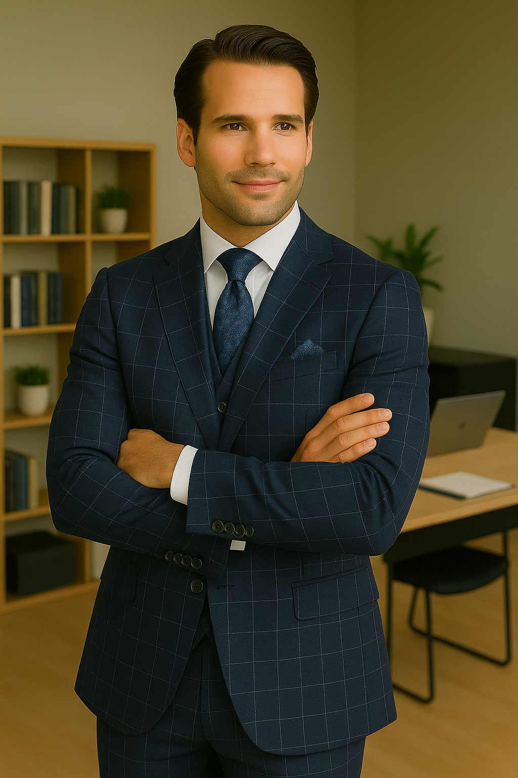 Wool Suit - Italian Made Business Suit by Statement Men's 3 Piece 100% Wool Modern Fit Suit - Fashion Pattern - 38R